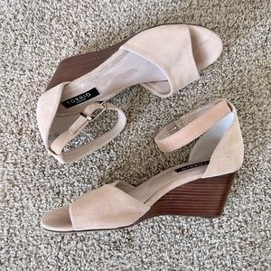 Torrid Blush Pink Ankle-Strap Wedge Heel, Size 10.5W, Leather Upper